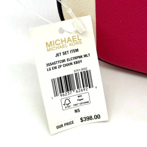 Michael Kors Large EW Zip Chain Xbody Crossbody Bag Electric Pink Multi - Picture 8 of 8